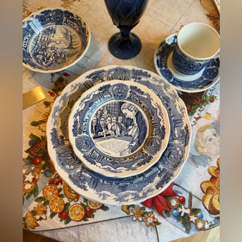 Classic Blue and White historic American Scene Plates (4) American Hurrah - Picture 5 of 6